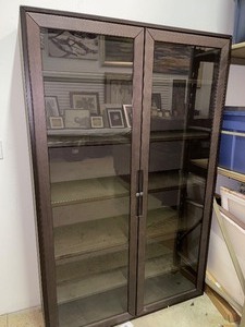 lot 38 image: Espresso Wood Shelved Glass Door Display Cabinet
