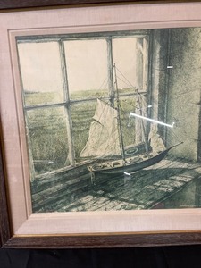 lot 57 image: Model Boat Print by Ronald Ekhoff, framed and matted