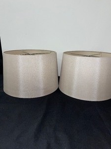 lot 76 image: Pair of Satin Sheen Cone-Shaped Fabric Lampshades