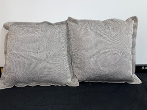 lot 858 image: Set of 2 Light Grey Print Accent Pillows