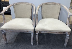 lot 906 image: Vintage Distressed Look Upholstered Occasional Chairs