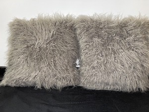lot 936 image: Set of Grey Shag Accent Decorative Pillows