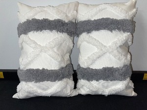 lot 941 image: Two Grey and White Shag Embellishment Accent Pillows
