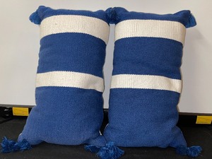 lot 947 image: Blue and White Striped Pillows wTassels