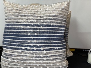lot 952 image: Two Large Blue and Cream Decorative Pillows