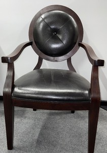 lot 964 image: Wood and Leather Tufted Occasional Chair