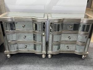 lot 977 image: Two Mirror-Topped 3-drawer Night Stands  Dressers
