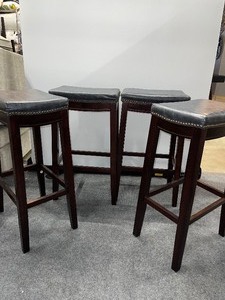 lot 980 image: Set of Four Wood and Leather Island Stools