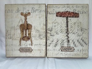 lot 426 image: Wall Decor - Wall Canvas Wine Screws (Set of 2)