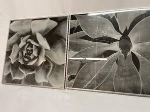 lot 419 image: Wall Decor - Gray & Black Flower Designs w Silver Frame (Set of 2)