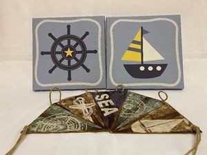 lot 442 image: Wall Decor - Canvas Art Nautica Theme (Hanging Triangles Included) Set of 2