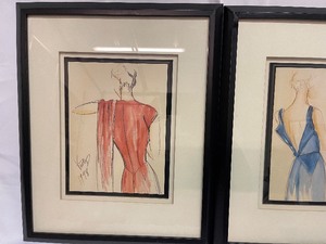 lot 481 image: Lot of 2 Fashion Sketch Framed Art Print