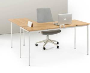 lot 46 image: Zinus L shaped white corner desk wood & metal size 59 X 55 X 29 inch