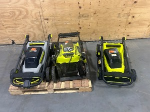 lot 106 image: RYOBI Lot of 3- 40V Battery Powered Lawn Mowers (Mowers Only)