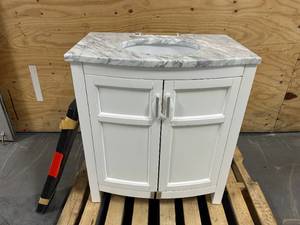 lot 2 image: ALLEN  ROTH Moravia 30-in White Undermount Single Sink Bathroom Vanity with Carrara Natural Marble Top and Backsplash (031224180)