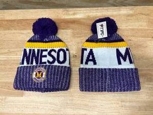 lot 144 image: Minnesota Winter Gear Lot of 2- Pom Pom Beanies (Vikings Colors)