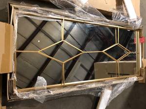 Home Decorators Collection Oversized Gold Metal Frame Diamond Windowpane Classic Floor Mirror (70 in. H x 29 in. W)   Customer Returns See Pictures