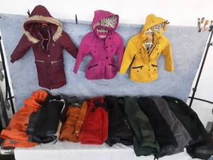 Large lot of winter jackets and snow pants