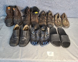 7 Pairs of Mens Boots and Shoes, Size 13 ( Crocs, Ozark trail, Dr. Martens)
