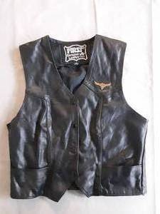 First Leather Motorcycle Vest Size M with Harley Davidson pin