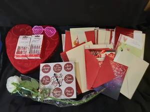 Valentines Day Cards, Press on Nails, Game and Rose