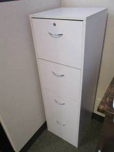 Standard size white laminate 4-drawer file cabinet