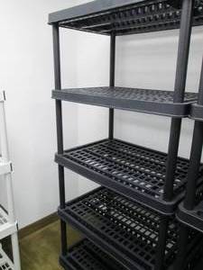 5-Tier Plastic Rubbermaid style Organizational Shelf Approximately 6ft tall
