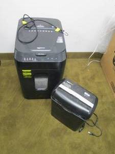 Large AmazonBasics 10 sheet paper shredder with small 6 sheet paper shredder