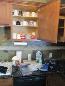 Kitchen helpers and supplies plus Coffee cup and mug assortment