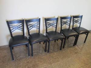 (5) heavy duty black metal padded dining chairs
