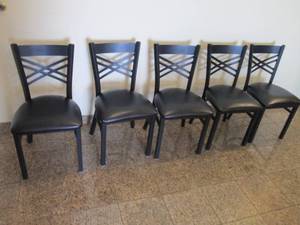 (5) heavy duty black metal padded dining chairs