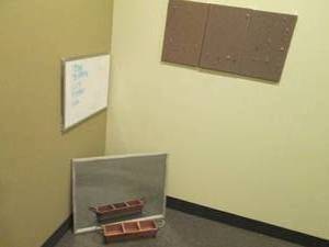 Whiteboard, bulletin board and wall mirror plus hand crafted compartmentalized tray