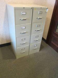 Pair of Standard size Hirsh metal 4-drawer file cabinets (both cabinets have keys)
