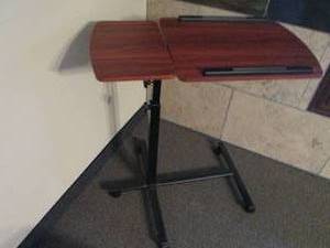 Metal framed wood top adjustable rolling tvlap tray