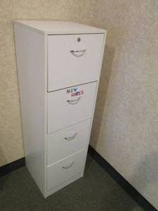 Standard size white laminate 4-drawer file cabinet