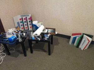 Huge Assortment of office supplies and decor including (2) furniture end tables