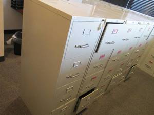 (6) Standard size Hirsh metal 4-drawer file cabinets (all cabinets have keys)