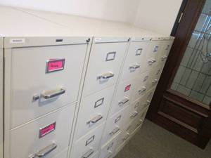 (6) Standard size Hirsh metal 4-drawer file cabinets (all cabinets have keys)