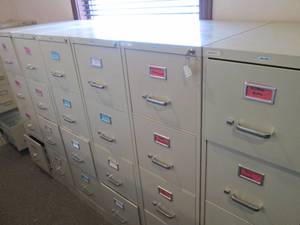 (6) Standard size Hirsh metal 4-drawer file cabinets (all cabinets have keys)