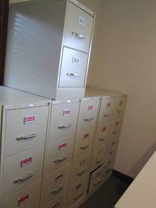 (6) Standard size Hirsh metal 4-drawer file cabinets (all cabinets have keys)