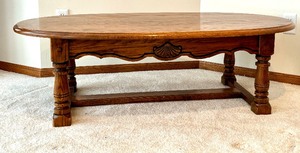 lot 56 image: Set of Three Vintage Accent Tables including a Wooden Coffee Table and Pair of End Tables