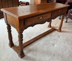 lot 89 image: Vintage Wooden Two Drawer Console Table