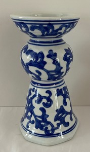 lot 121 image: Delightful Blue and White Vase, Candle Holder and Pitcher