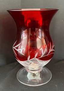 lot 200 image: Ruby Red Glass Vases and Candle Holder