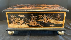 lot 415 image: Asian Motif Hinged Wooden Box