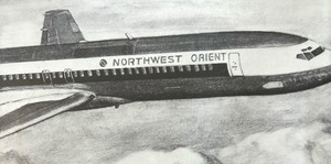 lot 426 image: Northwest Orient Airlines Boeing 727-200 Framed Print by Ken Fox