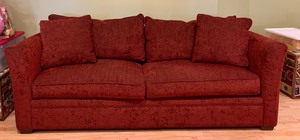 lot 291 image: Halted - Please contact affiliate - Gorgeous Deep Red Sofa with Matching Toss Pillows