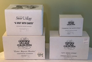 lot 322 image: Department 56 Accessory Figurines Including Kids Gloves Moving (Retired), City News Stand and A Visit with Santa