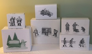 lot 320 image: Assortment of 6 Department 56 Village Accessories including Cold Weather Sports, Street Musicians and Santa & Mrs. Claus