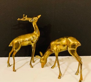 lot 392 image: Pair of Vintage Brass Deer Figurines